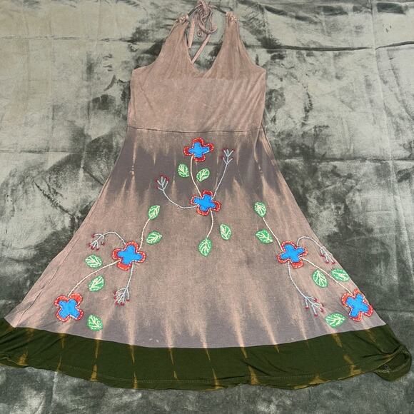 Rising International Halter Dress Womens Large Brown Green Floral Boho Summer - Picture 8 of 8